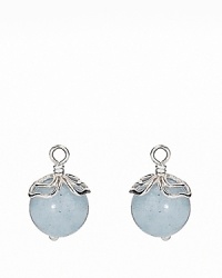 Aquamarine beads capped with delicate sterling silver are beautiful charms to complement PANDORA french wire and hoop earrings. Aquamarine beads capped with delicate sterling silver are beautiful charms to complement PANDORA french wire and hoop earrings.
