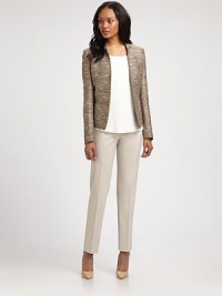 Designed to create a perfectly elegant first impression, this fitted jacket would be a welcomed addition to any wardrobe.Stand collarLong sleevesHook-and-eye closureBust dartsBack waist dartsSlash pocketsFully linedAbout 27 from shoulder to hem62% cotton/18% polyester/12% polyacrylic/4% virgin wool/3% other fibers/1% polyamideDry cleanImported of Italian fabric Model shown is 5'10 (177cm) wearing US size 4. Designed to create a perfectly elegant first impression, this fitted jacket would be a welcomed addition to any wardrobe.Stand collarLong sleevesHook-and-eye closureBust dartsBack waist dartsSlash pocketsFully linedAbout 27 from shoulder to hem62% cotton/18% polyester/12% polyacrylic/4% virgin wool/3% other fibers/1% polyamideDry cleanImported of Italian fabric Model shown is 5'10 (177cm) wearing US size 4.