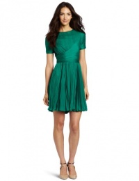 Halston Heritage Women's Short Sleeve Crewneck Pleated Dress, Emerald, 4 Halston Heritage Women's Short Sleeve Crewneck Pleated Dress, Emerald, 4