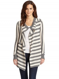 THE LOOKStripe printRibbed trimDraped open frontLong sleevesAsymmetrical seam in backTHE FITAbout 34 from shoulder to hemTHE MATERIALAcrylicCARE & ORIGINHand washImportedModel shown is 5'10 (177cm) wearing US size Small. THE LOOKStripe printRibbed trimDraped open frontLong sleevesAsymmetrical seam in backTHE FITAbout 34 from shoulder to hemTHE MATERIALAcrylicCARE & ORIGINHand washImportedModel shown is 5'10 (177cm) wearing US size Small.