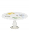 The whimsical butterflies and blooms of Butterfly Meadow dinnerware grace this charming cake stand, an irresistible way to serve your sweetest confections. With scalloped detail in white porcelain.