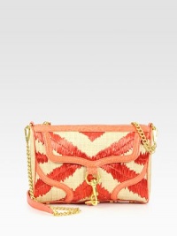 Finely-woven raffia has a touch of sheen in this versatile style, with contrast printed-leather trim and gleaming goldtone hardware. Removable chain shoulder strap, 22¼ dropTop zip closureOne outside flap pocket with lock closureOne inside zip pocketThree inside open pocketsCotton lining11¼W X 8H X 2DImported Finely-woven raffia has a touch of sheen in this versatile style, with contrast printed-leather trim and gleaming goldtone hardware. Removable chain shoulder strap, 22¼ dropTop zip closureOne outside flap pocket with lock closureOne inside zip pocketThree inside open pocketsCotton lining11¼W X 8H X 2DImported
