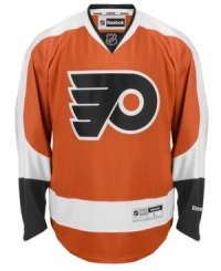 Feel like you are on the ice even when you're on the couch with this Philadelphia Flyers jersey from Reebok. Feel like you are on the ice even when you're on the couch with this Philadelphia Flyers jersey from Reebok.