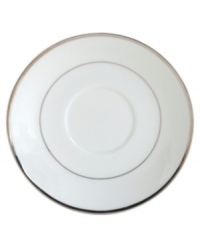 Pure refinement simply stated, the Mikasa Cameo Platinum dinnerware and dishes collection is shear elegance in classic form. Dazzling white china is delicately embellished with platinum band detailing. The understated style of this saucer works as well with other patterns as it does with the coordinating collection. Pure refinement simply stated, the Mikasa Cameo Platinum dinnerware and dishes collection is shear elegance in classic form. Dazzling white china is delicately embellished with platinum band detailing. The understated style of this saucer works as well with other patterns as it does with the coordinating collection.