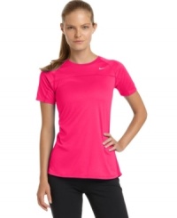 This active tee from Nike features mesh insets at the side seams for breathable comfort. The Dri-Fit fabric wicks away moisture, perfect for your morning jog!