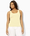 An ideal layering piece, the classic plus size scoopneck tank from Lauren by Ralph Lauren is stylishly rendered in soft ribbed cotton for superior comfort.