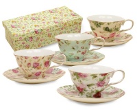 Gracie China Rose Chintz 8-Ounce Porcelain Tea Cup and Saucer, Set of 4 Gracie China Rose Chintz 8-Ounce Porcelain Tea Cup and Saucer, Set of 4
