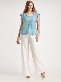 A lightweight linen top with an irresistibly feminine neckline will add an ethereal feel to your wardrobe. The cap sleeves offer chic arm coverage.U-neckCap sleevesFront and back seamPull-on styleAbout 27 from shoulder to hemLinenHand washImported of Italian fabric A lightweight linen top with an irresistibly feminine neckline will add an ethereal feel to your wardrobe. The cap sleeves offer chic arm coverage.U-neckCap sleevesFront and back seamPull-on styleAbout 27 from shoulder to hemLinenHand washImported of Italian fabric