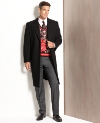 The tailored topcoat takes a practical turn in this warm and weatherproof version from London Fog: Overcoat in medium-weight wool blend with side-slit pockets. The tailored topcoat takes a practical turn in this warm and weatherproof version from London Fog: Overcoat in medium-weight wool blend with side-slit pockets.