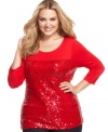 Look party-perfect in Calvin Klein's three-quarter-sleeve plus size top, flaunting a sequined finish!