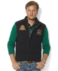 Support your country of choice in a quilted fleece vest with polished leather-trimmed details, a signature Ralph Lauren crest at the front and the country name and flag patch at the back. Support your country of choice in a quilted fleece vest with polished leather-trimmed details, a signature Ralph Lauren crest at the front and the country name and flag patch at the back.