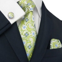 Landisun 306 Light Green Floral Pattern Mens Silk Tie Set: Tie+Hanky+Cufflinks Landisun 306 Light Green Floral Pattern Mens Silk Tie Set: Tie+Hanky+Cufflinks