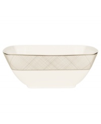 Dressed in a fine diamond grid of bronze and warm taupe, these large square bowls are from Noritake dinnerware. The dishes in the Veneto collection are tailored for formal dining and everyday elegance in bone china. Dressed in a fine diamond grid of bronze and warm taupe, these large square bowls are from Noritake dinnerware. The dishes in the Veneto collection are tailored for formal dining and everyday elegance in bone china.
