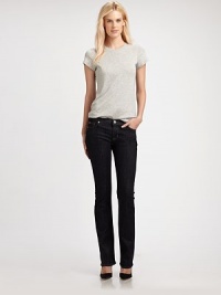 An absolute wardrobe fail-safe, bootcut construction make these dark-wash jeans a flattering choice for every season. THE FITRise, about 8½Inseam, about 34THE DETAILSButton closureZip flyFive-pocket styleCotton/polyester/LycraMachine washMade in USA of imported fabricModel shown is 5'10 (177cm) wearing US size 4. An absolute wardrobe fail-safe, bootcut construction make these dark-wash jeans a flattering choice for every season. THE FITRise, about 8½Inseam, about 34THE DETAILSButton closureZip flyFive-pocket styleCotton/polyester/LycraMachine washMade in USA of imported fabricModel shown is 5'10 (177cm) wearing US size 4.