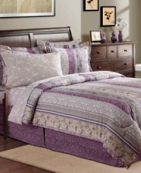 Prints charming. A mix of patterns in purple hues create a comforting oasis in the Norwood bedding ensemble. Arrives complete with coordinating sheeting featuring an allover wildflower print. Prints charming. A mix of patterns in purple hues create a comforting oasis in the Norwood bedding ensemble. Arrives complete with coordinating sheeting featuring an allover wildflower print.