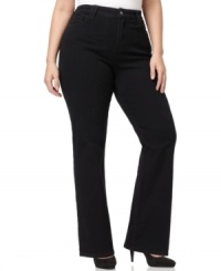 Not Your Daughter's Jeans' plus size boot cut jeans are super slimming, featuring a black wash and shaping panels. Not Your Daughter's Jeans' plus size boot cut jeans are super slimming, featuring a black wash and shaping panels.