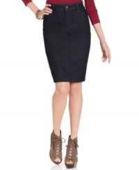 Casual style goes sleek with this denim pencil skirt from Not Your Daughter's Jeans. The classic wash goes with any top, too! Casual style goes sleek with this denim pencil skirt from Not Your Daughter's Jeans. The classic wash goes with any top, too!