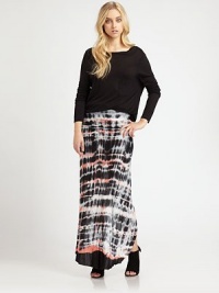 Modern style and superior comfort join together in this trendy design. Fold-over waist with side ruchingAllover tie-dyed pattern in contrasting tonesA-lineBack fold-over slitAsymmetrical hemAbout 38 from natural waist90% micro modal/10% silkHand washMade in USAModel shown is 5'9 (176cm) wearing US size Small. Modern style and superior comfort join together in this trendy design. Fold-over waist with side ruchingAllover tie-dyed pattern in contrasting tonesA-lineBack fold-over slitAsymmetrical hemAbout 38 from natural waist90% micro modal/10% silkHand washMade in USAModel shown is 5'9 (176cm) wearing US size Small.