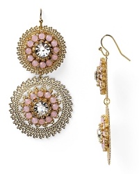 So resort chic. Delicate pink stones - and the unique gold work - of these RJ Graziano drop earrings are ready to check in, or be checked out! So resort chic. Delicate pink stones - and the unique gold work - of these RJ Graziano drop earrings are ready to check in, or be checked out!