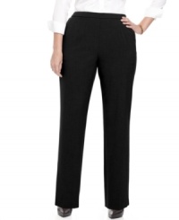 Enhanced by a built-in slimming panel, JM Collection's plus size straight-leg pants are must-haves for a chic and sleek look-- they're an Everyday Value! Enhanced by a built-in slimming panel, JM Collection's plus size straight-leg pants are must-haves for a chic and sleek look-- they're an Everyday Value!