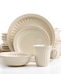Shift into neutral. Add a touch of tradition to your table with this distinctive dinnerware set from Gibson. Fluted details meld with a muted hue, steeping any occasion in old-world charm. Shift into neutral. Add a touch of tradition to your table with this distinctive dinnerware set from Gibson. Fluted details meld with a muted hue, steeping any occasion in old-world charm.