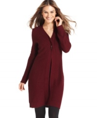 NY Collection's latest sweater features a pretty texture, double toggle closure and long, lean silhouette. NY Collection's latest sweater features a pretty texture, double toggle closure and long, lean silhouette.
