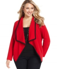 Layer your fave fall/winter looks with NY Collection's plus size jacket, featuring a draped front. Layer your fave fall/winter looks with NY Collection's plus size jacket, featuring a draped front.