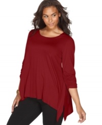 NY Collection's handkerchief hem plus size top and leggings will make the perfect couple. NY Collection's handkerchief hem plus size top and leggings will make the perfect couple.