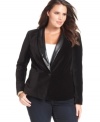 Lend instant sophistication to your look with DKNYC's plus size velvet blazer, finished by a faux leather lapel.