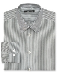 Stripes express your taste for the classics, but with a contemporary fit this Theory dress shirt delivers a thoroughly modern design. Stripes express your taste for the classics, but with a contemporary fit this Theory dress shirt delivers a thoroughly modern design.