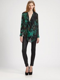 Electric print, lengthy silhouette and plunging cowlneck join for a striking translation of the classic silk button-down shirt. CowlneckLong sleeves with buttoned cuffsLonger length hits below the hipsSilkDry cleanImportedModel shown is 5'11 (178cm) wearing US size Small. Electric print, lengthy silhouette and plunging cowlneck join for a striking translation of the classic silk button-down shirt. CowlneckLong sleeves with buttoned cuffsLonger length hits below the hipsSilkDry cleanImportedModel shown is 5'11 (178cm) wearing US size Small.
