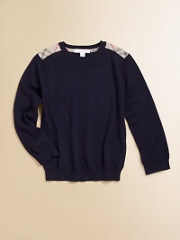 The classic cotton crewneck goes beyond basic with the addition of knit check patches at the shoulders.Ribbed crewneckCheck shoulder patchesLong sleeves with ribbed cuffsRibbed hemCottonHand washImported The classic cotton crewneck goes beyond basic with the addition of knit check patches at the shoulders.Ribbed crewneckCheck shoulder patchesLong sleeves with ribbed cuffsRibbed hemCottonHand washImported