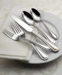 Everyday grandeur from Oneida, crafted in gleaming stainless steel. This 50-piece flatware set features a teardrop-shaped handle engraved with a classic beaded design. Everyday grandeur from Oneida, crafted in gleaming stainless steel. This 50-piece flatware set features a teardrop-shaped handle engraved with a classic beaded design.