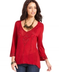 Global-inspired beading adds shimmer to this Lucky Brand Jeans top for a stylish everyday look! Global-inspired beading adds shimmer to this Lucky Brand Jeans top for a stylish everyday look!
