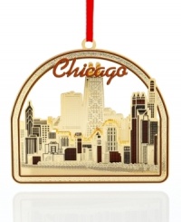 The impressive skyline of Chicago is depicted in this glittering Christmas ornament from ChemArt. Made of 24k gold-plated brass, it's a striking way to remember one of America's most important cities. The impressive skyline of Chicago is depicted in this glittering Christmas ornament from ChemArt. Made of 24k gold-plated brass, it's a striking way to remember one of America's most important cities.