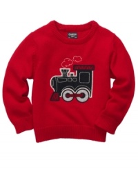 Like a warm hug. This chunky knit sweater from Osh Kosh will keep him nice and toasty all winter long. Like a warm hug. This chunky knit sweater from Osh Kosh will keep him nice and toasty all winter long.