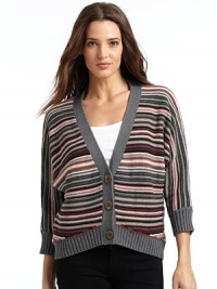 THE LOOKMultistripe designV-neckDolman sleevesButton frontRibbed cuffs and hemTHE FITAbout 24 from shoulder to hemTHE MATERIALCottonCARE & ORIGINHand wash or dry cleanImportedModel shown is 5'8 (173cm) wearing US size Small. THE LOOKMultistripe designV-neckDolman sleevesButton frontRibbed cuffs and hemTHE FITAbout 24 from shoulder to hemTHE MATERIALCottonCARE & ORIGINHand wash or dry cleanImportedModel shown is 5'8 (173cm) wearing US size Small.