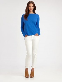Oversized, relaxed fit pullover sweater features an uneven hem for a modern look.BoatneckLong sleeveAbout 27 from shoulder to hemCottonDry cleanImported Model shown is 5'10 (180cm) wearing a US size Small.This style runs true to size. We recommend ordering your usual size for a standard fit. Oversized, relaxed fit pullover sweater features an uneven hem for a modern look.BoatneckLong sleeveAbout 27 from shoulder to hemCottonDry cleanImported Model shown is 5'10 (180cm) wearing a US size Small.This style runs true to size. We recommend ordering your usual size for a standard fit.