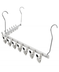 An easy and convenient way to air dry items, this Folding Clip Dryer from Oxo features three hooks to easily mount on a shower curtain rod or laundry room rod and 14 non-slip grip clips that hold both delicate items and heavier items such as jeans. The dryer folds in half and snaps closed for compact storage when not in use. An easy and convenient way to air dry items, this Folding Clip Dryer from Oxo features three hooks to easily mount on a shower curtain rod or laundry room rod and 14 non-slip grip clips that hold both delicate items and heavier items such as jeans. The dryer folds in half and snaps closed for compact storage when not in use.