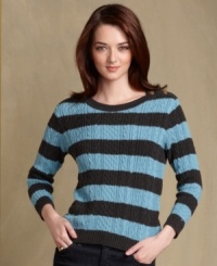 Stripes and cable-knit create an always-chic sweater by Tommy Hilfiger. Stripes and cable-knit create an always-chic sweater by Tommy Hilfiger.