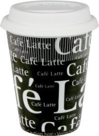 Konitz Cafe Latte Writing on Black 9-Ounce Travel Mugs and Silicon Lids, Black, Set of 2 Konitz Cafe Latte Writing on Black 9-Ounce Travel Mugs and Silicon Lids, Black, Set of 2