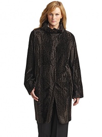 THE LOOKWildly chic allover leopard patternStand collarSnap frontSeamed waist with pleatsLong sleevesDual front seam pocketsTHE FITAbout 38 from shoulder to hemTHE MATERIAL49% cotton/34% viscose/17% modalFully linedCARE & ORIGINDry cleanMade in Italy THE LOOKWildly chic allover leopard patternStand collarSnap frontSeamed waist with pleatsLong sleevesDual front seam pocketsTHE FITAbout 38 from shoulder to hemTHE MATERIAL49% cotton/34% viscose/17% modalFully linedCARE & ORIGINDry cleanMade in Italy