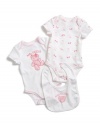 GUESS Kids Girls Baby Two BODYSUITS with Bib Set, PINK (3/6M)