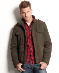 With a rough and rugged vibe, this jacket from Levi's sets your wardrobe at attention. With a rough and rugged vibe, this jacket from Levi's sets your wardrobe at attention.