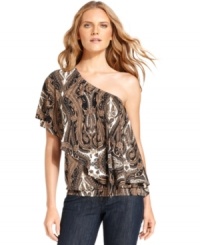 A fluttery MICHAEL Michael Kors top mixes the classic look of paisley with a haute one-shoulder silhouette to create a modern must-have. Use it to dress up your essential jeans for more festive occasions. (Clearance) A fluttery MICHAEL Michael Kors top mixes the classic look of paisley with a haute one-shoulder silhouette to create a modern must-have. Use it to dress up your essential jeans for more festive occasions. (Clearance)