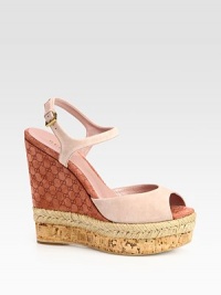 Combination wedge made of natural cord, logo-embossed suede and textured cork. Suede and cork wedge with rope edging, 5 (125mm)Cork platform with rope edging, 1½ (40mm)Compares to a 3½ heel (90mm)Suede upperAdjustable ankle strapLeather liningRubber solePadded insoleMade in Italy Combination wedge made of natural cord, logo-embossed suede and textured cork. Suede and cork wedge with rope edging, 5 (125mm)Cork platform with rope edging, 1½ (40mm)Compares to a 3½ heel (90mm)Suede upperAdjustable ankle strapLeather liningRubber solePadded insoleMade in Italy