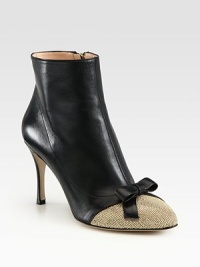 Micro-studded suede cap toe defines this silhouette of buttery leather, topped with a sweet bow. Self-covered heel, 3½ (90mm)Leather and studded suede upperSide zipperLeather lining and solePadded insoleMade in Italy Micro-studded suede cap toe defines this silhouette of buttery leather, topped with a sweet bow. Self-covered heel, 3½ (90mm)Leather and studded suede upperSide zipperLeather lining and solePadded insoleMade in Italy