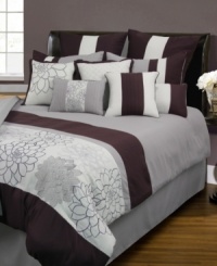 A quaint setting awaits with this Rose Cottage comforter set, boasting simple solids and a panel of bold, embroidered blooms all in a calming ivory and purple palette. A lightweight coverlet and a pile of decorative pillows finish the set. A quaint setting awaits with this Rose Cottage comforter set, boasting simple solids and a panel of bold, embroidered blooms all in a calming ivory and purple palette. A lightweight coverlet and a pile of decorative pillows finish the set.