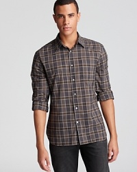 A handsome plaid shirt sets the tone for your everyday look, cut in a slim fit for modern appeal. A handsome plaid shirt sets the tone for your everyday look, cut in a slim fit for modern appeal.