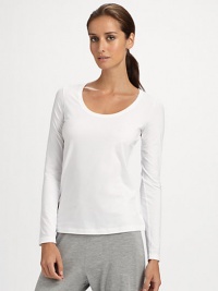 Easy, sporty and modern to wear layered or alone, this long-sleeve style is made of the finest, long-staple Egyptian cotton with a touch of stretch for superior fit and comfort.Scoop neckline Long sleeves 93% mercerized cotton/7% elastane Machine wash Imported Easy, sporty and modern to wear layered or alone, this long-sleeve style is made of the finest, long-staple Egyptian cotton with a touch of stretch for superior fit and comfort.Scoop neckline Long sleeves 93% mercerized cotton/7% elastane Machine wash Imported